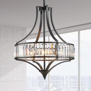 Black Crystal Dining Room Light Fixtures Over Table, Modern Farmhouse Chandelier Light Fixture, Round Large Hanging Light for Living Room Kitchen Hallway Bedroom Foyer, 21.6 Inch, 6-Light