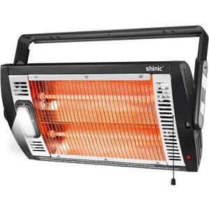 Electric Garage Heaters for Indoor Use, 1500W/750W Ceiling Mounted Radiant Quartz Heater with Work Light, 90 Rotation, 5 Mode Settings, Electric Heater for Garage, Shop, Patio Large Room