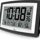 WallarGe Atomic Clock with Indoor Temperature and Humidity, 12.5 Inch Self-Setting Digital Wall Clock or Desk Clock, Battery Operated Digital Clock Large Display for Seniors, Auto DST