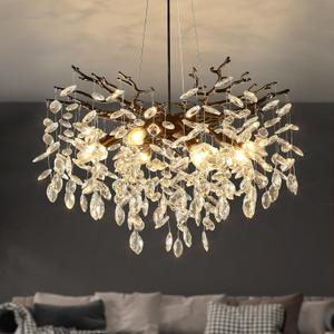 EGM Black 24 Inch Tree Branch Crystal Chandelier, Modern Raindrop Crystal Ceiling Light Fixtures 8-Light(E12), Hanging Round Chandeliers for Dining Room Living Room Bedroom Foyer EGM Black 24 Inch Tree Branch Crystal Chandelier, Modern Raindrop Crystal Ceiling Light Fixtures 8-Light(E12), Hanging Round Chandeliers for Dining Room Living Room Bedroom Foyer