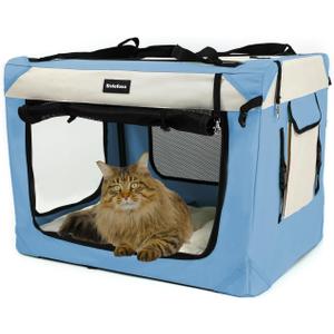 Large Cat Carrier Collapsible Travel Dog Crate Portable Soft-Sided Pet Kennel with Super Soft Warm Plush Pillow for Indoor and Outdoor 24x16x16in,Sky Blue