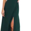 Tankaneo Womens Elegant Square Neck Bridesmaid Dresses Split Mid Formal Dress Cocktail Party Dress for Wedding Guest (Small, Dark Green)