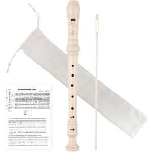 Soprano Recorder 8-Hole Instrument for Beginners Kids Students, Baroque Style C Key Flute with Cleaning Rod & acking Bag for Education & Entertainment - Beige
