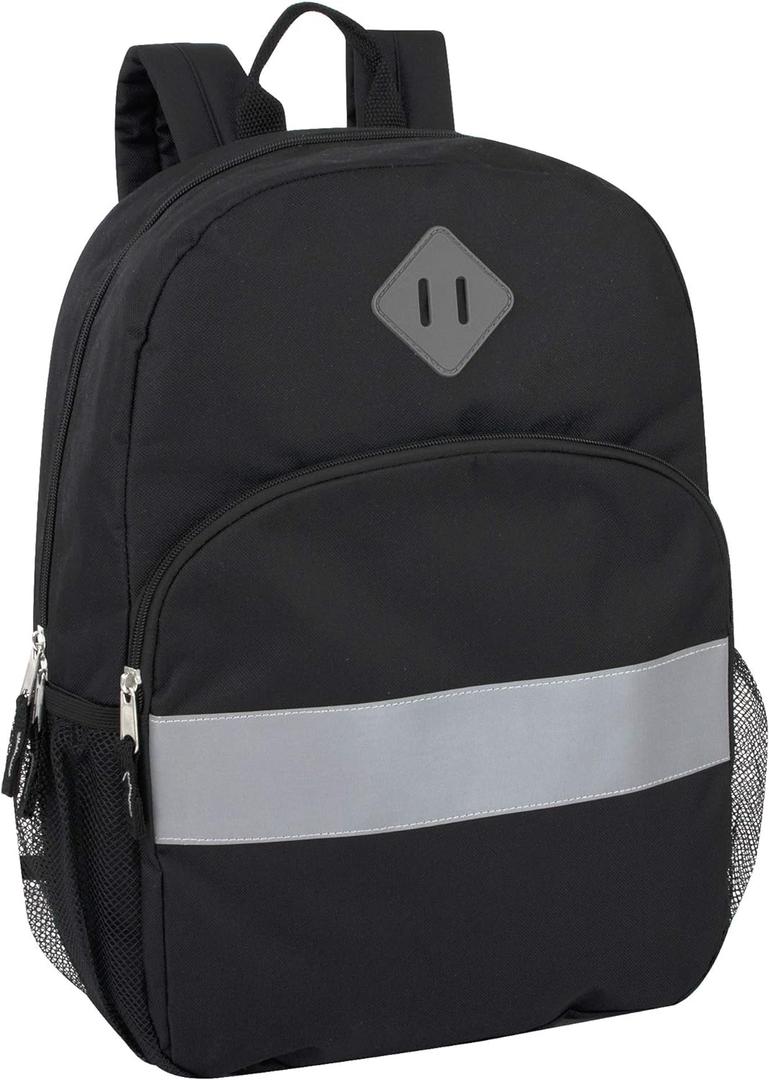 Trail maker Kids Reflective Backpack for School, Colorful Backpack with Reflector Strips, Side Pocket, Padded Straps (Black)