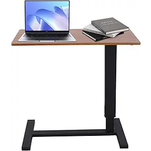 Computer Table for Couch, Adjustable Overbed Bedside Table with Swivel Hidden Wheels, Pneumatic Sliding Desk Mobile Desk Workstation for Home and Hospital (Ancient Oak) 27x15 Inches, Brown&Black