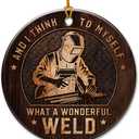 Welding Christmas Ornament 2025 - Welder Ornament for Men, Women, Dad, Brother, Husband - Mechanic, Blue Collar Worker Ideas - Double-Sided Ceramic Ornaments Hanging Decor