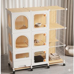 Collapsible Metal Cat Kitten Ferret Cage, Large Cat Cage, Pet Cage, for  Cats,Ferret, Chinchilla, Rabbit, Small Animals, Easy to Assemble Cattery, with cat Litter Box, cat Litter, cat Bowl