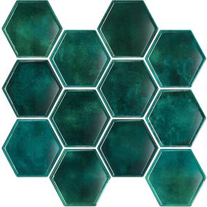 VEELIKE 6 Sheets Green Hexagon Peel and Stick Backsplash for Kitchen Marble Backsplash Tile 12''x12'' Back Splashes Stick on Tile Waterproof Self Adhesive Wall Tiles for Bathroom Hallway Fireplace