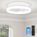 VOLISUN Low Profile Ceiling Fans with Lights and Remote, 23.6in Fandelier Ceiling Fan with Light, 3000K-6500K Dimmable Bladeless LED Fan Light, White Flush Mount Ceiling Fans with Lights for Bedroom
