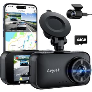 Avylet 4K/2.5K+1080P Dash Cam Front and Rear, 5G WiFi APP Dash Camera for Cars with 64GB Card, ADAS Lane Assist, 2.7IPS Screen, Parking Mode, External GPS Module, Night Vision, G-Sensor