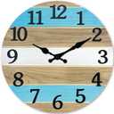 Solid Wood Wall Clocks Battery Operated 12 Inch Blue Rustic Wall Clocks for Living Room Decor Analog Farmhouse Wall Clock Non Ticking