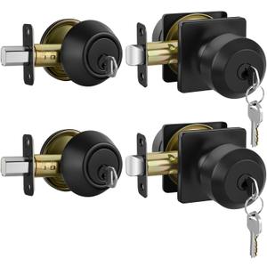 Haidms 2 Pack Black Door Knob with Deadbolt, Keyed-Different Exterior Door Lock Set, Matte Black Front Door Knobs with Lock and Key
