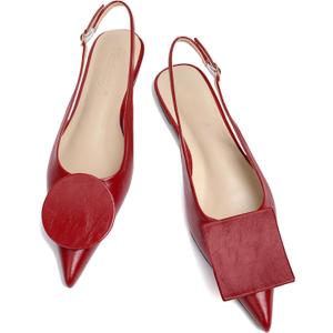 Vertundy Women's Slingback Flats Pointed Toe Flats for Women Low Heel Pumps Ankle Strap Sandals Circle Square Decorative Fashion Design Shoes 9 