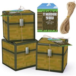HOMEZZO Pixel Video Game Party Favor Boxes, Set of 16 Pixelated Goody Treat Boxes with Thank You Tags for Birthday Party (3.9 * 3.9 * 3.9 inches)