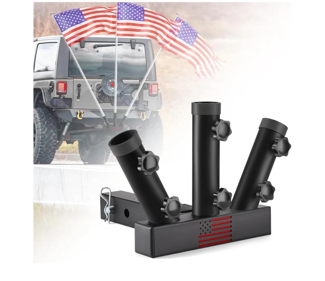 GADFISH Trailer Hitch Flagpole Mount, Two Mounting Options US Flag Hitch Mount, Universal Flag Hitch Mount for All 2" Receiver, Trailer Hitch Flag Pole Holder for Driving, Black