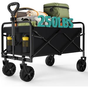 OLIXIS Heavy Duty Wagon Cart with Wheels Foldable,Large Collapsible Wagons Carts with All-Terrain Wheels,Smooth Maneuverability,Suitable for Gardening,Camping and Beach,Black (30IN)