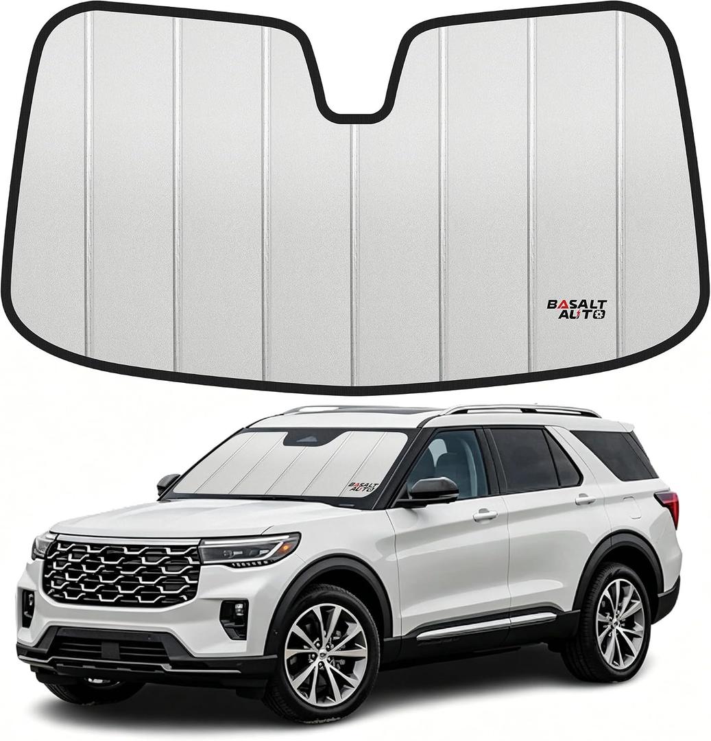 2020-2024 Explorer Windshield Sun Shade Compatible for 2020-2024 Ford Explorer Front Upgraded 6 Layers Accordion-Folding Front Sun Visor with Storage Bag Keep Interior Cool
