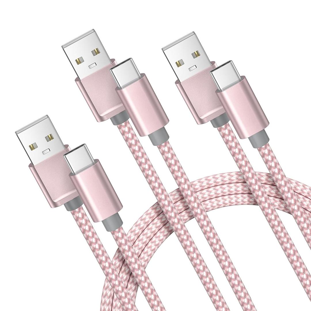 Basesailor USB Type C Charger Cable 3Pack 3.3/6.6/10FT,Charging Cord for iPhone 17 Air,Apple 16 16e 15 Pro Max,Samsung Galaxy A10E A55 A54 A53 A70 A72 A73 A42 A34 A33,S25 S24 S23 S22 Plus,Google Pixel (Pink)