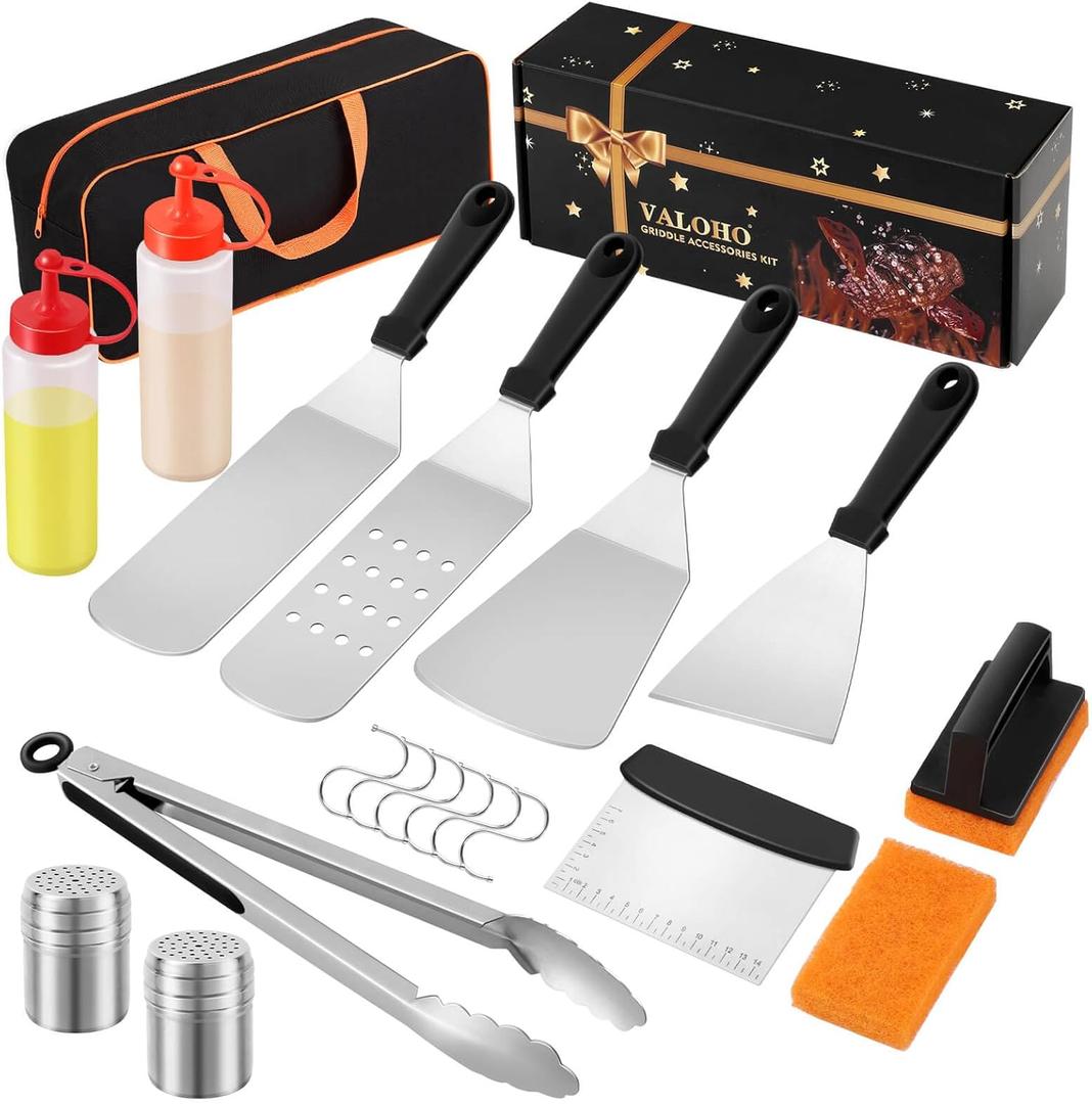 Griddle Accessories Kit for Blackstone,19Pcs Flat Top Grill Accessories Set for Camp Chef,BBQ Spatula Set with Scraper for Outdoor Grill Camping Cooking