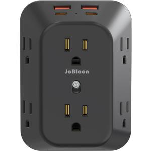 USB Wall Charger Electrical Outlet Extender, Surge Protector, 6 Outlet Splitter with 4 USB Outlet (2USB A, 2USB C) 4-Sided 1050J Power Strip Multi Plug Adapter for Home Office Travel