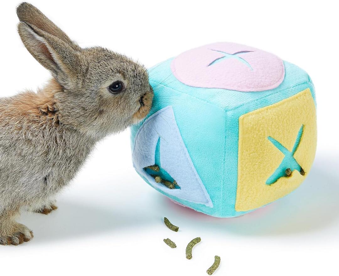 Large Rabbit Foraging Toy with Bell, Washable Puzzle Feed Game Rabbit Toy for Bunnies Boredom, Snuffle Ball Treat Dispenser Exercise Bunny Enrichment Toys, Bunny Toys for Indoor Bunnies(Random Color) (1pc)