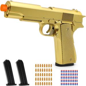 Gold Soft Bullet Toy Gun Shell Ejecting for Boys, Realistic Toy Pistol with 2 Clips, 50 Foam Bullets & 40 Shells, Ideal Christmas Birthday Gift for Boys Adults