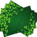 St Patricks Day Placemats Set of 4 18x12 Inch Clover Irish Shamrock Linen Place Mat Heat-Resistant Washable Wipeable Lucky Green Table Mat for Party Kitchen Dining Home Decor