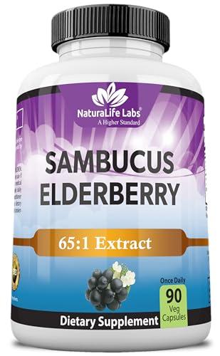 NaturaLife Labs Sambucus Elderberry Capsules – with Vitamin C & Zinc – Immune Support Supplement – 90 Vegan Capsules – Non-GMO & Gluten-Free, Exp Date: 06/2028