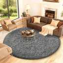 Ophanie Round Rug 7Ft Grey Circle Area Rugs, Large Fluffy Fuzzy Living Room Carpet 7 foot, Plush Shag Solid indoor Floor Gray Bedroom Christmas Circular Aesthetic Decor for Kids Teen Boys Baby,Nursery