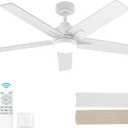 52 Inch White Ceiling Fan with Light and Remote Control,Dimmable 3 Color Temperatures LED Ceiling Fan,6 Speeds Reversible DC Motor,5 Blades Modern Ceiling Fans for Indoor or Covered Outdoor