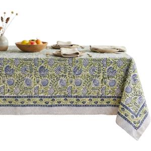 ATOSII Amara 100% Cotton Rectangle Fall Tablecloth, Handblock Floral Linen Table Cloth for Kitchen Dining Table I Parties Weddings Christmas I Fall Home Decor 60 X 108 Inches I 8 Seater