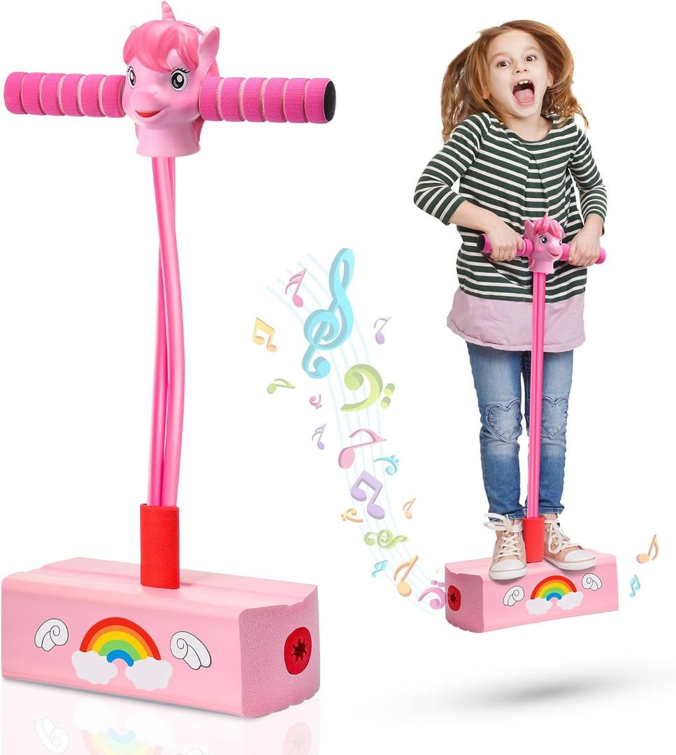 CUUGO LET'S GO! CG Jumping Promotes Growing Taller- Pogo Stick Foam Pogo Jumper for Kids, Toys for 3-12 Year Old Boys Girls Outdoor Toys Indoor Toys Fun Gifts Christmas Stocking Stuffers Gifts (Unicorn)