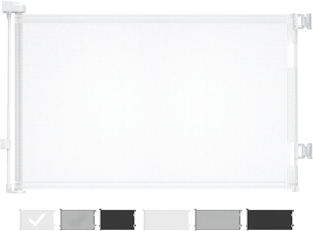 Cumbor Retractable Baby Gates, Mesh Dog Gate for The House, Baby Essentials Extends to 55" Wide, Wide Pet Gate 33" Tall, Long Child Safety Gates for Stairs, Doorways, Hallways, Indoor/ Outdoor(White)