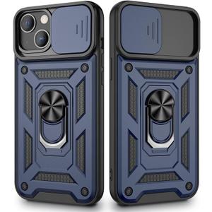 VEGO Compatible with iPhone 13 with Slide Camera Cover & Kickstand, Built-in 360 Rotate Ring Stand Magnetic Cover Case for iPhone 13 6.1 inch 2021 - Blue