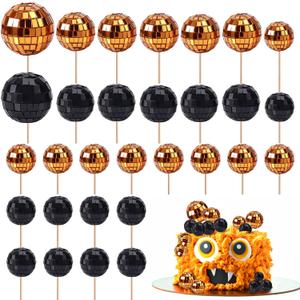 30pcs Disco Ball Cake Decoration with Sticks, Halloween Cupcake Toppers Mini Small Disco Ball Picks Halloween Cake Decoration Cupcake Decor for 70s Disco Theme Party Birthday
