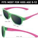 Kids Sunglasses TPEE Unbreakable Frame Polarized Sports Glasses with Adjustable Strap For Boys Girls Age 5-12 (Green Pink Frame/Grey Lens)