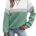 TICTICMIMI Women's Long Sleeve Tops Casual Color Block/Solid Cute Crewneck Sweatshirts Pullover Fall Shirts (XX-Large, A- White Green)