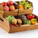 Acacia Wood Pantry Storage Bins - Stackable Open Front Kitchen Baskets with Airflow Vent for Potato, Onion, Fruit, Vegetable, and Bread Storage, Wood Organizer for Pantry and Countertop