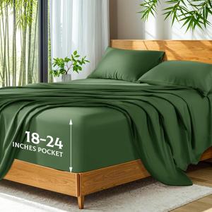 SONORO KATE 100% Viscose Derived from Bamboo_, Extra Deep Pocket up to 18"-24",Ultra Soft & Cooling Sheets for Hot Sleepers, Hotel Luxury Silky Bed Sheets (Olive,King)