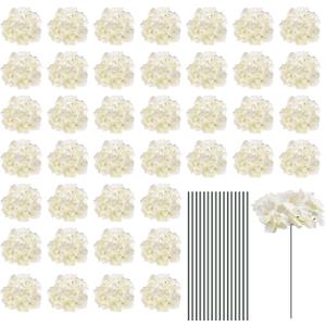 MECCANIXITY Silk Artificial Hydrangea Flowers, White Artificial Flowers Heads with Stems, Full Hydrangea Flowers for Wedding Centerpieces, Party Decoration 30 Set
