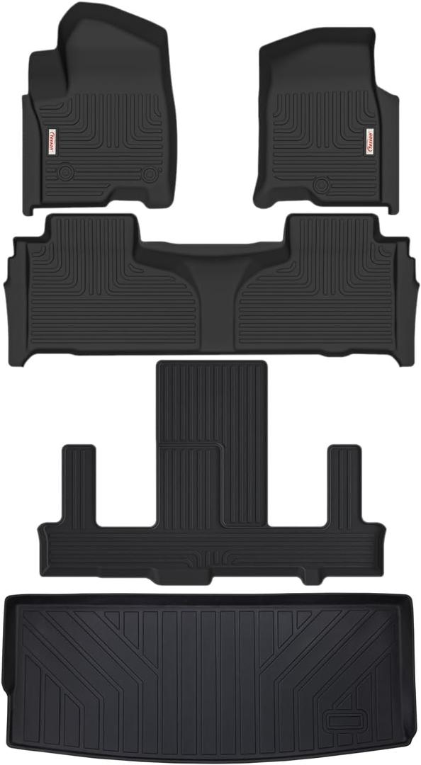 Tesson Floor Mats Trunk Mat for Chevy Tahoe/GMC Yukon/Yukon Denali 2021-2025 2026 7 Seat(NOT for Yukon XL),All Weather Protection Accessories Custom Full Set Liner TPE Winter Car Floor Mat
