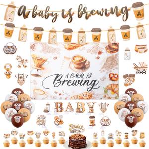 Baby is Brewing Baby Shower Decor Set, Coffee Theme Baby Shower Decorations Set, Including Party Banner, Cake Toppers, Honeycomb Centerpieces, Balloons