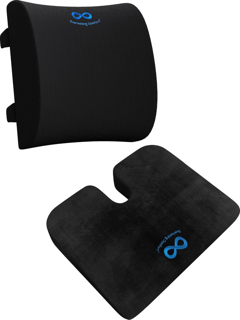 Everlasting Comfort Memory Foam Car Seat Cushion - Tailbone Pain Relief, Driving Seat Cushion for Short People - Office, Wheelchair, Gaming Chair, Travel - Non-Slip, Washable Cover