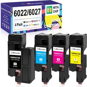 4-Pack Remanufactured 6022 Toner Cartridge Replacement for 106R02759 (Black)/106R02756 (Cyan)/106R02757 (Magenta)/106R02758 (Yellow) for Phaser 6020/6022 & WorkCentre 6025/6027 Printer