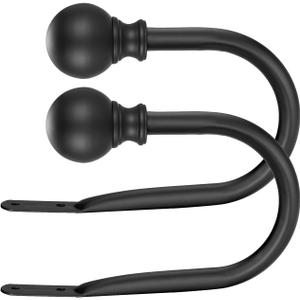 Double Curtain Rod, Adjustable 1 inch Double Drapery Rod Rods for Windows and Doors with Ball Round Finials and Brackets Set (Black Curtain Hooks, Standard)