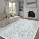 PureCozy Washable Rug 8x10 Area Rug for Living Room Vintage Boho Medallion Large Distressed Retro Carpet Non Slip Indoor Low Pile Small Soft Bedroom Dining Room Home Office