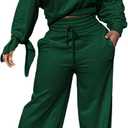 Casual 2 Piece Outfits for Women Sexy Long Sleeve Sweatsuit Jogging Long Pants Sets Tracksuit with Pockets (Small, Dark Green)