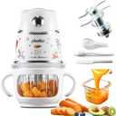 Baby Food Maker with Glass Bowl& 316 Stainless Steel Blades, Baby Food Processor for Infants 6+ Months, BPA-Free One-Step Blender for Homemade Stage 1 2 3 Puree, Dishwasher Safe, Silver