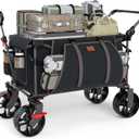 EVER ADVANCED Folding Push Wagon with Brakes, Portable Shopping Cart, Collapsible Wagon Cart with All-Terrain Big Wheels for Camping, Beach, Sports