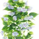 FERIAL Artificial Vines 15Feet Silk Flower Garland for Outdoors Blue Morning Glory Vine Artificial Flowers Hanging Plants Garland Fake Green Plant 2Pcs for Wall Fence Indoor Wedding Banquet Decor
